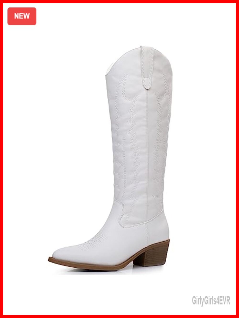 Women's Knee-High Cowboy Boots, Pointed Toe, Embroidered, Faux Leather